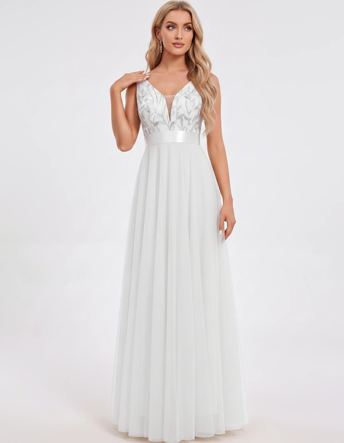 Zinnia Maxi Dress — White | SKU: SD-13325-white-2,SD-13325-white-4,SD-13325-white-6,SD-13325-white-8,SD-13325-white-10,SD-13325-white-12,SD-13325-white-14,SD-13325-white-16,SD-13325-white-16W,SD-13325-white-18W,SD-13325-white-20W,SD-13325-white-22W