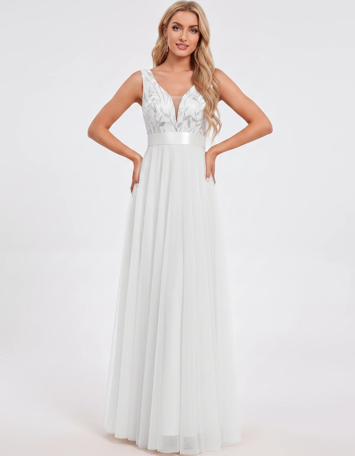 Zinnia Maxi Dress — White | SKU: SD-13325-white-2,SD-13325-white-4,SD-13325-white-6,SD-13325-white-8,SD-13325-white-10,SD-13325-white-12,SD-13325-white-14,SD-13325-white-16,SD-13325-white-16W,SD-13325-white-18W,SD-13325-white-20W,SD-13325-white-22W